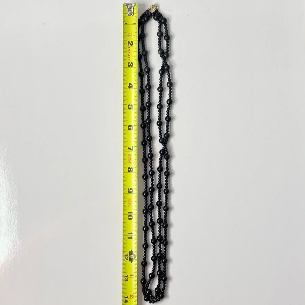 Trifari Signed Black Double Strand Beaded Vintage Necklace with Lobster Clasp - Picture 5 of 7